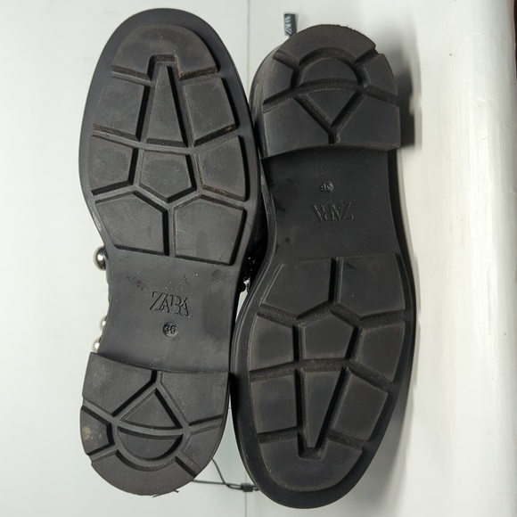 Zara Black chelsea pearl Studded Combat Boots w/ Chunky Sole woman size 6 EU 36 - Picture 8 of 16